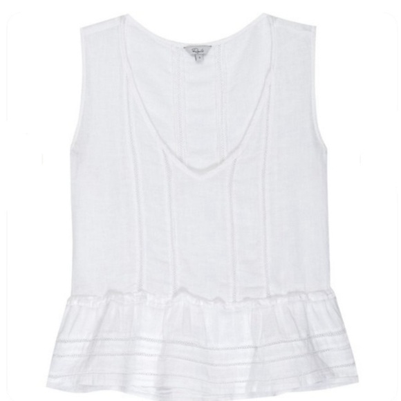 Rails Mira White Linen Blend Open-Embroidered Ruffled-Trim Top Size S - Picture 2 of 8